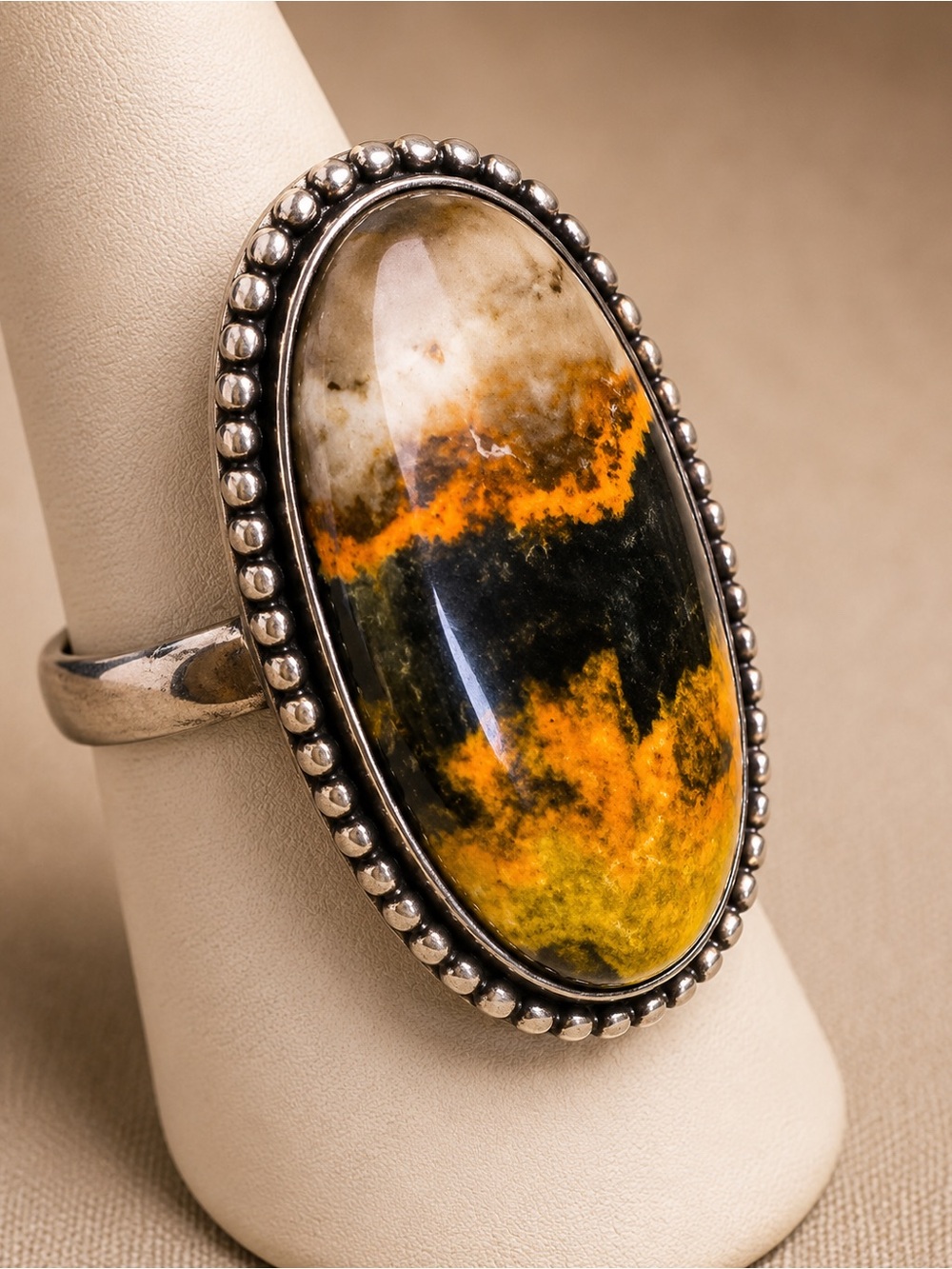 Sterling Silver Oval Bumblebee Jasper Statement Ring in Yellow and Black